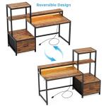 GreenForest Computer Desk with Drawers and Monitor Stand, Home Office Desk with Storage Shelves, Small Gaming Desk with Power Outlets and LED Lights for Study Writing Working, 51 inch Walnut