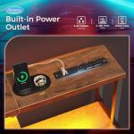 AODK Computer Desk, 48 Inch Gaming Desk with Led Lights & Power Outlet, Office Desk with Storage Shelves, Reversible Desk with Monitor Shelf & Headphone Hook, Rustic Brown