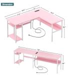 Unikito Reversible L Shaped Desk with Magic Power Outlets and USB Charging Ports, Sturdy Corner Computer Desk with Storage Shelves, Gaming Table Home Office Desk, Easy to Assemble, Pink