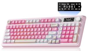 AULA S99pro Wireless Gaming Keyboard, Tri-Mode Computer Keyboard with Number Pad, RGB Backlit Media Knob Programmable Creamy Keyboard - Pink