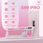 AULA S99pro Wireless Gaming Keyboard, Tri-Mode Computer Keyboard with Number Pad, RGB Backlit Media Knob Programmable Creamy Keyboard - Pink