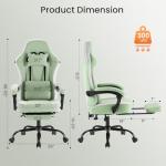 Sweetcrispy Computer Gaming Chair - High Back Ergonomic Desk Chair with Footrest and Lumbar Support, Height Adjustable Task Chair with Linkage Armrests and Headrest, 360° Swivel Wheels, Green