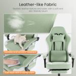 Sweetcrispy Computer Gaming Chair - High Back Ergonomic Desk Chair with Footrest and Lumbar Support, Height Adjustable Task Chair with Linkage Armrests and Headrest, 360° Swivel Wheels, Green