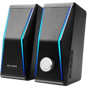 Nylavee Computer Speakers for Desktop PC, 14W AC Powered PC Speakers with Bluetooth & 3.5mm AUX, Hi-Fi Stereo Speakers for Monitor & Laptop, with EQ Modes and Ambient Lights for Home Office and Gaming