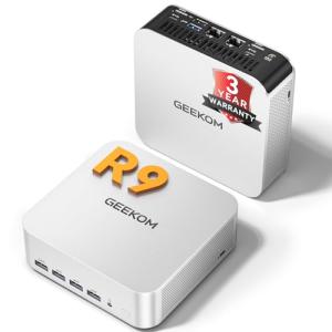 GEEKOM [2026 Edition] Mini PC AI A7 MAX with AMD Ryzen 9 7940HS 16GB DDR5(Not LPDDR) & 1TB SSD(Expandable) Desktop Mini Computers for Creation,Radeon 780M Graphics 4 Modes|Premium Support|USB4|8K|SD