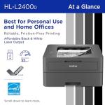 Brother HL-L2400D Compact Monochrome Laser Printer, USB Required (Cable not Included), Black & White Output | Includes Refresh Subscription Trial(1), (Renewed Premium)