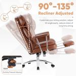 Sweetcrispy Executive Home Office Desk Chair - Ergonomic Big Tall High Back with Footrest & Lumbar Support, Reclining Height Adjustable, Comfy PU Leather Computer Gaming with Swivel Wheels, Brown