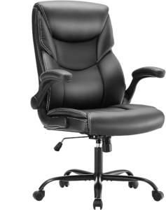 Sweetcrispy Computer Gaming Chair, Ergonomic High Back Heavy Duty Task Desk Office Chairs with Wheels, Flip-up Arms, Adjustable Height, PU Leather,Inky