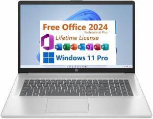 HP 17.3" FHD Display, Free Lifetime Microsoft Office 2024, Copilot AI Chat, 8GB RAM, 512GB SSD, AMD Ryzen 5 Processor, Webcam, Numeric Keypad, Long Battery Life, Windows 11 Pro,Silver