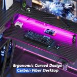 Korfile 40 Inch Gaming Desk with Power Outlet & LED Lights, L Shaped Computer Gaming Table with 3 Tiers Storage Shelves, Corner Gamer Desk with Monitor Stand for Small Space, Carbon Fiber Black