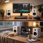 NSY Audio Computer Speakers for Desktop PC, 60W Bluetooth Surround Sound Speakers with Bass, Compact Active Bookshelf Speakers for Office, Monitors, Laptop, Gaming, TV, Gifts (White, Pair)