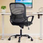 DUMOS Office Desk Chair - Ergonomic Mid Back with Lumbar Support & Rocking Mode, Height Adjustable with Fixed Armrest, Storage Back for Computer, Gaming, Conference, Meeting, 360° Swivel, Black