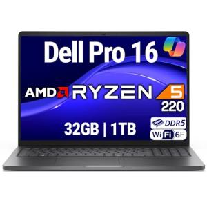 Dell Pro 16 FHD+ 16" (Replaces Latitude 3550), AMD Ryzen 5 220, 32GB DDR5 RAM, 1TB SSD, Backlit Keyboard, WiFi 6E + BT, RJ-45, HDMI, HD Webcam, W11P, Business Laptop, Black