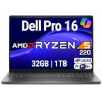 Dell Pro 16 FHD+ 16" (Replaces Latitude 3550), AMD Ryzen 5 220, 32GB DDR5 RAM, 1TB SSD, Backlit Keyboard, WiFi 6E + BT, RJ-45, HDMI, HD Webcam, W11P, Business Laptop, Black