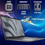 Dell Pro 16 FHD+ 16" (Replaces Latitude 3550), AMD Ryzen 5 220, 32GB DDR5 RAM, 1TB SSD, Backlit Keyboard, WiFi 6E + BT, RJ-45, HDMI, HD Webcam, W11P, Business Laptop, Black