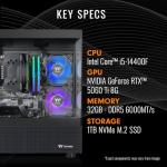 Thermaltake LCGS View i1460T-170 Gaming Desktop (Intel Core™ i5-14400F, ToughRam 32GB DDR5 6000MT/s RGB Memory, NVIDIA GeForce® RTX 5060 Ti 8G, 1TB NVMe M.2, WiFi, Windows 11) V17B-B760-56T-LCS