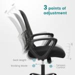 DUMOS Office Desk Chair - Ergonomic Mid Back with Lumbar Support & Rocking Mode, Height Adjustable with Fixed Armrest, Storage Back for Computer, Gaming, Conference, Meeting, 360° Swivel, Black