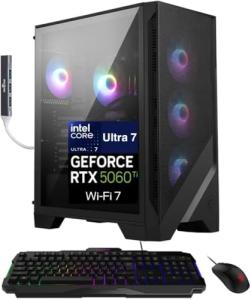 msi Codex R2 AI Gaming Desktop (Intel Ultra 7-265, GeForce RTX 5060 Ti 8GB GDDR7, 32GB DDR5, 2TB SSD, RGB KB & Mouse, Wi-Fi 6E, Bluetooth 5.3, Win 11 Home) w/DKZ USB Port Expander