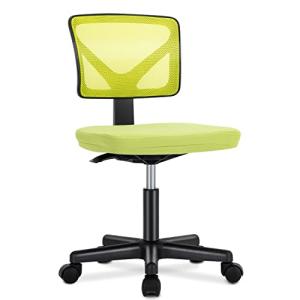 DUMOS Small Desk Chair Armless, Ergonomic Adjustable Home Office Swivel Rolling Task Chair No Arms, Comfy Mesh Mid Back Computer Work Vanity Desk Chiars with Wheels for Small Spaces, Green