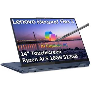 Lenovo IdeaPad Flex 5 2-in-1 AI Laptop (14" FHD+ Touchscreen, AMD Ryzen AI 5 340 (> Intel Ultra 7 155U), 16GB DDR5, 512GB SSD, Digital Pen) Copilot+ PC for Designer, Wi-Fi 7, IR Webcam, Win 11 Home