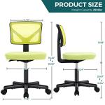 DUMOS Small Desk Chair Armless, Ergonomic Adjustable Home Office Swivel Rolling Task Chair No Arms, Comfy Mesh Mid Back Computer Work Vanity Desk Chiars with Wheels for Small Spaces, Green