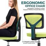 DUMOS Small Desk Chair Armless, Ergonomic Adjustable Home Office Swivel Rolling Task Chair No Arms, Comfy Mesh Mid Back Computer Work Vanity Desk Chiars with Wheels for Small Spaces, Green