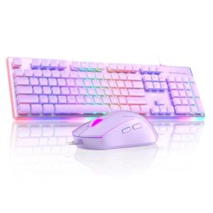 Camiysn Creamy Gaming Keyboard and Mouse, Purple 104 Keys RGB and 6 Speed RGB Mouse Combo, Pudding Keycaps Silent Computer Keyboard for Computer/PC/Laptop/Mac/Windows/Office