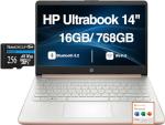 HP Rose Gold Ultrabook 14" Laptop HD Display (Intel N4500, 16GB DDR4, 768GB Storage (512GB PCIe SSD + 256GB microSD Card) WiFi 6, Bluetooth 5.2, Webcam, Win 11 P) with Microsoft 365 Personal
