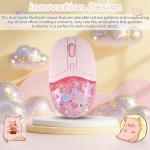 elec Space Wireless Bluetooth Mouse -Cute Clear Aqua Design, Glitter Liquid Sand Water Mouse with Optical Precision, Silent Clicks, LED Breathing Light,Transparent Retro Style for Home Office (Pink)
