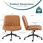 OLIXIS Criss Cross Chair with Wheels Wide Cross Legged Office Desk Vanity Chair Comfy Fabric Armless Adjustable Swivel for Home Computer Task PU Brown