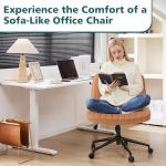 OLIXIS Criss Cross Chair with Wheels Wide Cross Legged Office Desk Vanity Chair Comfy Fabric Armless Adjustable Swivel for Home Computer Task PU Brown