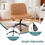 OLIXIS Criss Cross Chair with Wheels Wide Cross Legged Office Desk Vanity Chair Comfy Fabric Armless Adjustable Swivel for Home Computer Task PU Brown