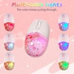 elec Space Wireless Bluetooth Mouse -Cute Clear Aqua Design, Glitter Liquid Sand Water Mouse with Optical Precision, Silent Clicks, LED Breathing Light,Transparent Retro Style for Home Office (Pink)