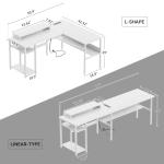 Unikito Reversible L Shaped Computer Desk with Power Outlets and Monitor Stand, Sturdy Corner Desk with RGB LED Light and Storage Shelves, Modern Work Desk for Home Office, Easy to Assemble, White