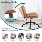OLIXIS Criss Cross Chair with Wheels Wide Cross Legged Office Desk Vanity Chair Comfy Fabric Armless Adjustable Swivel for Home Computer Task PU Brown