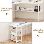 Unikito Reversible L Shaped Computer Desk with Power Outlets and Monitor Stand, Sturdy Corner Desk with RGB LED Light and Storage Shelves, Modern Work Desk for Home Office, Easy to Assemble, White