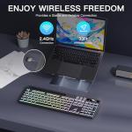 Soueto Wireless Keyboard with 7-Color RGB Backlit, Full-Size Computer Keyboard with Phone Tablet Holder, 2.4G Rechargeable Gaming Keyboard with Light Up Keys, Compatible with Mac, Windows (Black)