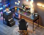 AODK L Shaped Gaming Desk with 4 Drawers, 61" Reversible Home Office Desks with Power Outlets, L Shaped Computer Desk with USB Charging Port and Host Stand, Corner Desk, Easy to Assemble, Black