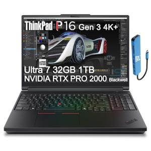 Lenovo ThinkPad P16 Gen 3 Mobile Workstation Laptop (16" 4K+ UHD+, NVIDIA RTX PRO 2000 Blackwell 8GB, Intel Core Ultra 7 255HX, 32GB DDR5, 1TB SSD) for Engineer, Designer, 2x Thunderbolt 5, Win 11 Pro
