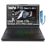 Lenovo ThinkPad P16 Gen 3 Mobile Workstation Laptop (16" 4K+ UHD+, NVIDIA RTX PRO 2000 Blackwell 8GB, Intel Core Ultra 7 255HX, 32GB DDR5, 1TB SSD) for Engineer, Designer, 2x Thunderbolt 5, Win 11 Pro