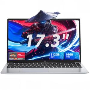 KAIGERR Gaming Laptop,17.3Inch AMD Ryzen 4300U (4C/4T, Beat Intel Processor N100,up to 3.7GHz) 16GB DDR4 RAM 512GB SSD Business Computer with Webcam,Type-C, 62.7Wh Battery, Numeric KB