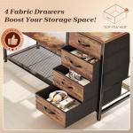 PRAISUN 61" L Shaped Desk with Power Outlets and USB-C Port, Reversible Computer Corner Office Desk with 4 Fabric Drawers and 2 Height-Adjustable Shelves, Large for Gaming Writing Study, Rustic Brown