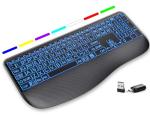 Large Print Backlit Wireless Keyboard – Silent Keyboards with Wrist Rest, 7-Color Light up, Quiet Low Profile Keys, 2.4G Wireless Rechargeable Full Size Keypad for Computer Laptop Windows, Black