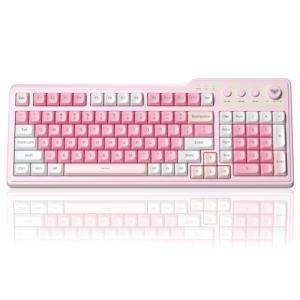 Aula F3099 Wireless Keyboard with Media Knob, Tri-Mode BT5.0/2.4GHz/USB-C Cute Creamy Keyboard with Number Pad, RGB Backlit Gaming Keyboard, Quiet Typing Pink Computer Keyboards for Office Laptop/PC