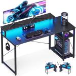 MOTPK 48 Inch Gaming Desk with Storage & Led Lights, Computer Desk with Shelf, Reversible Gamer Desk with Monitor Stand, Carbon Fiber Texture Black