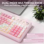 Aula F3099 Wireless Keyboard with Media Knob, Tri-Mode BT5.0/2.4GHz/USB-C Cute Creamy Keyboard with Number Pad, RGB Backlit Gaming Keyboard, Quiet Typing Pink Computer Keyboards for Office Laptop/PC