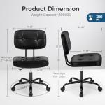 DUMOS Home Office Desk Chair - Ergonomic Armless PU Leather Computer Rolling Task Chair，with Comfy Lumbar Support and Height Adjustable, Vanity, Bedroom, Black