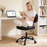 DUMOS Home Office Desk Chair - Ergonomic Armless PU Leather Computer Rolling Task Chair，with Comfy Lumbar Support and Height Adjustable, Vanity, Bedroom, Black