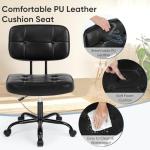 DUMOS Home Office Desk Chair - Ergonomic Armless PU Leather Computer Rolling Task Chair，with Comfy Lumbar Support and Height Adjustable, Vanity, Bedroom, Black