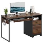 Bestier 48” Computer Desk with Drawers, Office Desk with Storage, Industrial Wood Writing Desk with File Drawer, Keyboard Tray & 2 Hooks for Home Office & Studio, Cherry